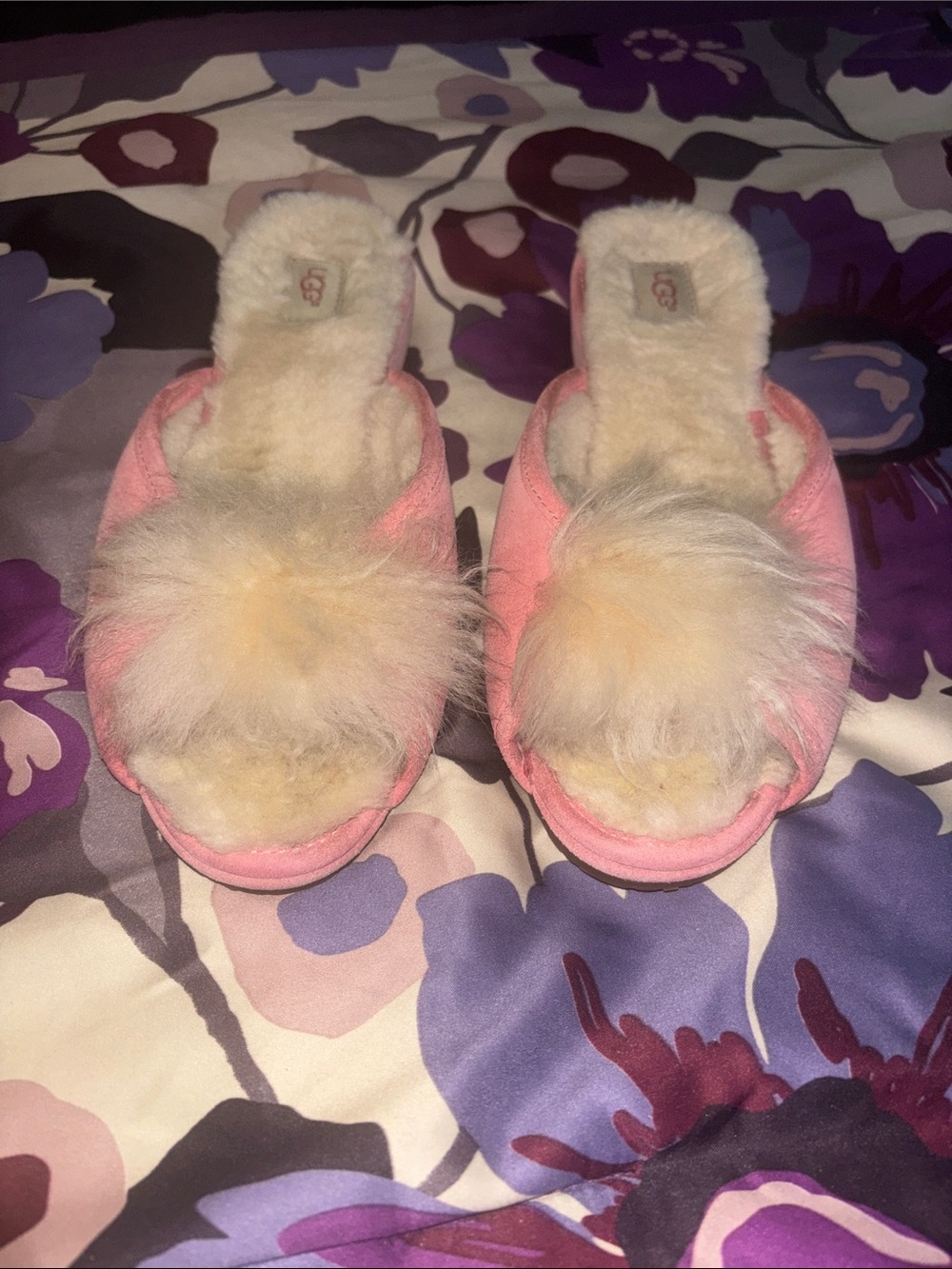 UGG Pink Pom-Accent Shearling Slip-On Slippers - Picture 6 of 6